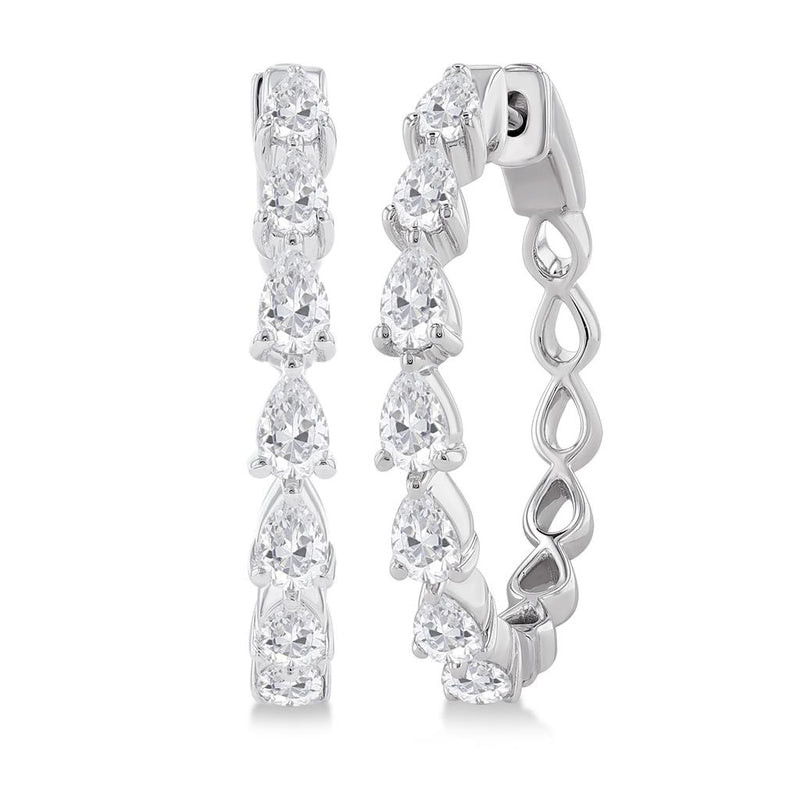 Davis Classics 14k White Gold North/South Pear-Shaped Diamond Hoop Earrings