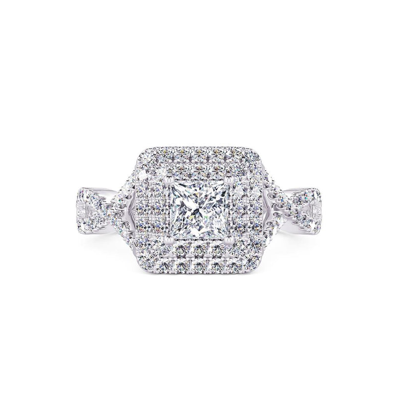 Davis Classics Proposal Ready Double Halo Crossover Diamond Engagement Ring in 14k White Gold.