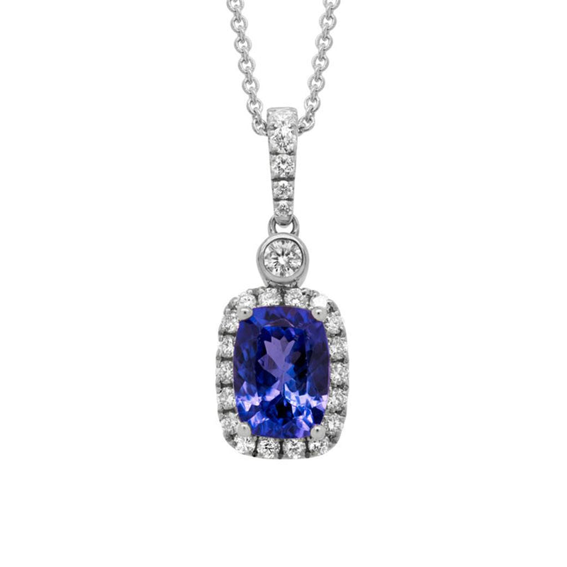 Davis Classics 14k White Gold Tanzanite and Diamond Halo Drop Pendant Necklace