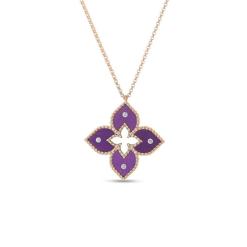 Roberto Coin 18k Rose Gold and Purple Titanium Venetian Princess Collection Floral Pendant