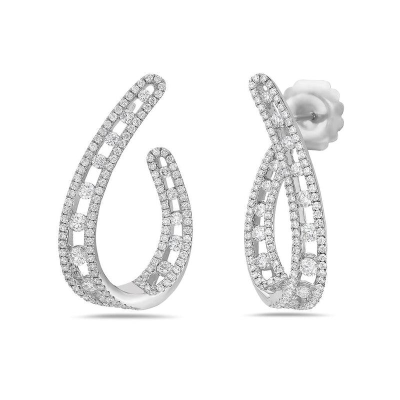 Charles Krypell 18k White Gold Floating Diamond J-Hoop Earrings