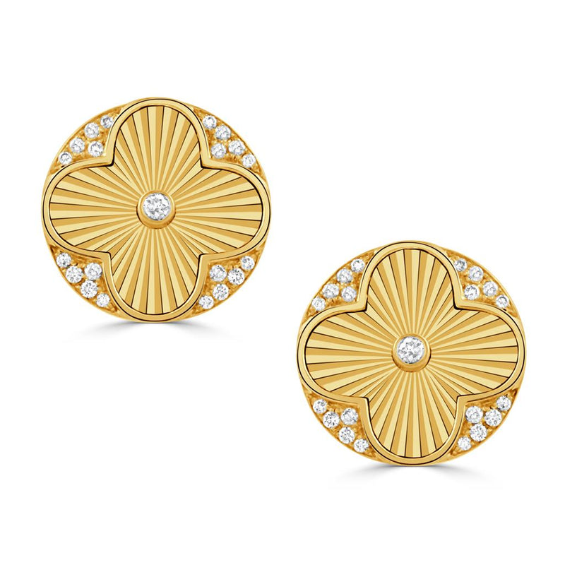 Doves 18k Yellow Gold Helios Collection Floral Sunburst Diamond Stud Earrings