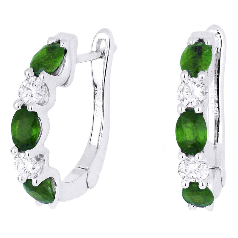 Madison L 14k White Gold Arianna Collection Huggie Style Hoop Earrings with Emeralds and Diamonds