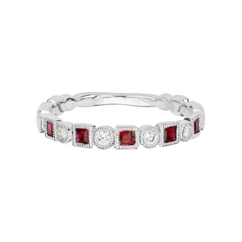 Davis Classics Rubies and Diamonds Stackable Fashion Ring in 14k White Gold