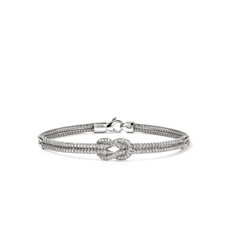 John Hardy Sterling Silver Love Knot Double Row Diamond Bracelet