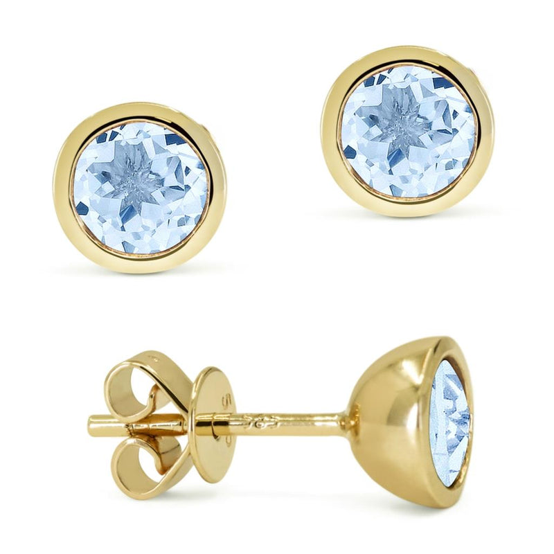 Madison L 14k Yellow Gold Genuine Blue Topaz Stud Earrings