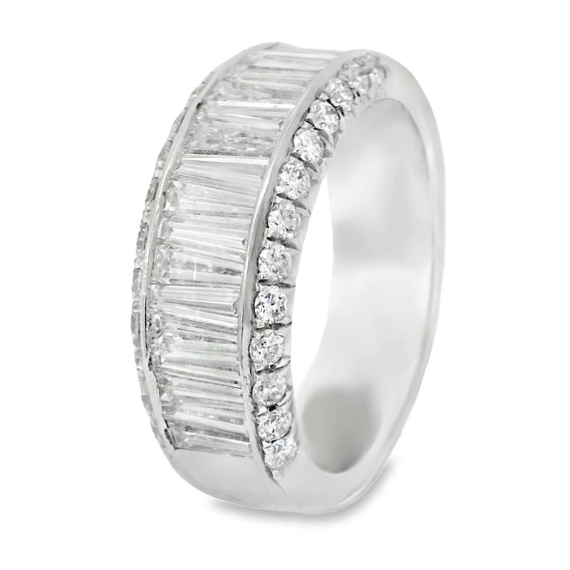 JB Star Women's Platinum Multi-Row Wedding Band with Tapered Baguette and Round Brilliant Cut Diamonds