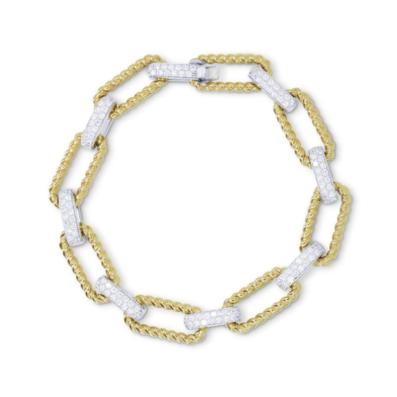 Madison L 14k Yellow and White Gold Link Design Diamond Bracelet