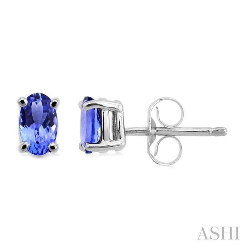 Davis Classics 14k White Gold Tanzanite Solitaire Stud Earrings