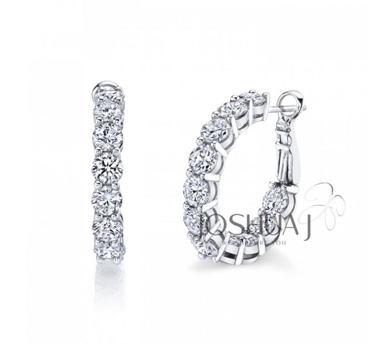 Davis Classics 18k White Gold In/Out Diamond Huggie Hoop Earrings