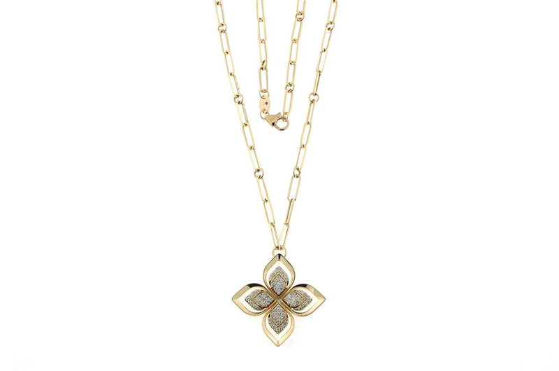 Roberto Coin 18k Yellow Gold Venetian Princess Collection Paperclip Floral Diamond Pendant Necklace