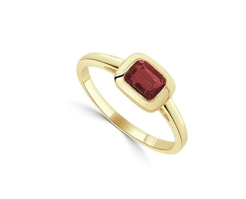 Davis Classics Garnet Geometric Fashion Ring in 14k Yellow Gold