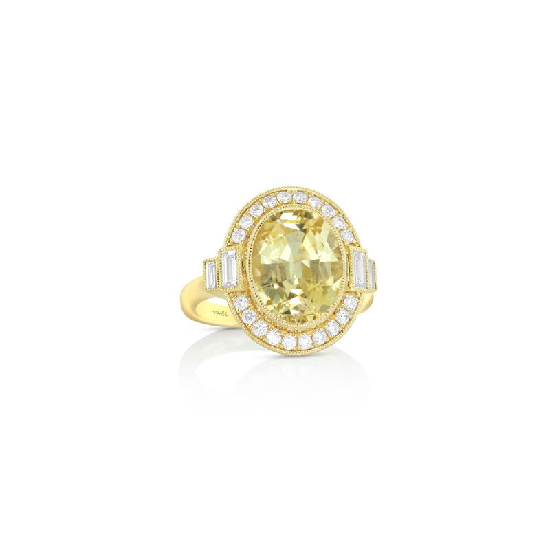 Yael Designs 18k Yellow Gold Ceylon Yellow Sapphire and Diamond Vintage Halo Ring