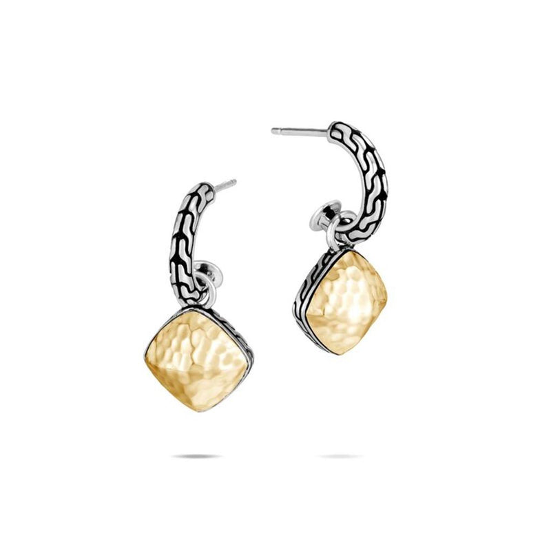 John Hardy Carved Chain Palu Drop Earrings in 18k Yellow Gold and Sterling Silver