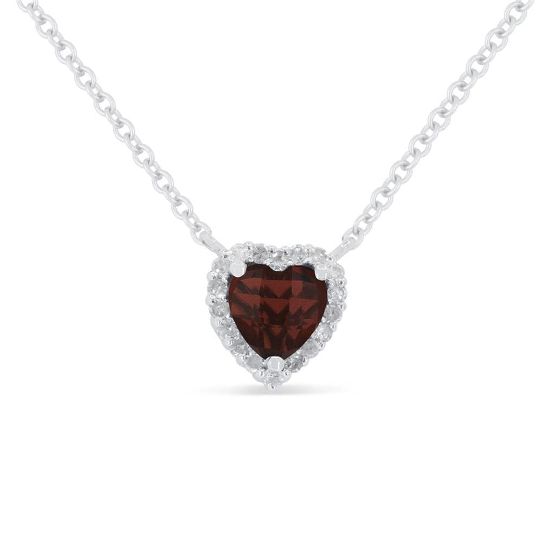 Madison L 14k White Gold Garnet and Diamond Heart Halo Pendant Necklace