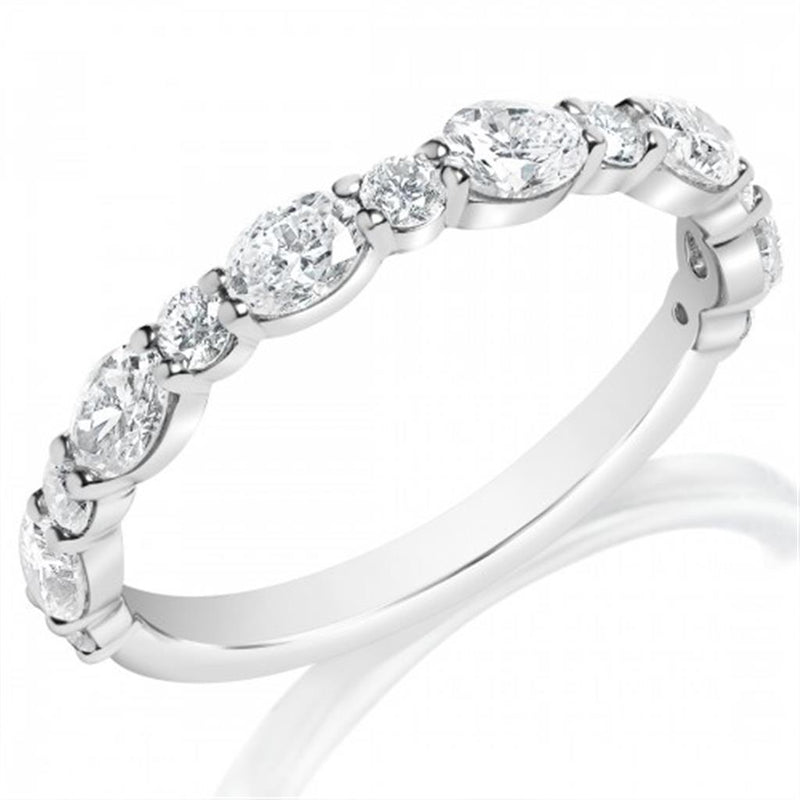 Sylvie Women's 14k White Gold Stackable Diamond Wedding Band with Alternating Round and Oval Diamonds