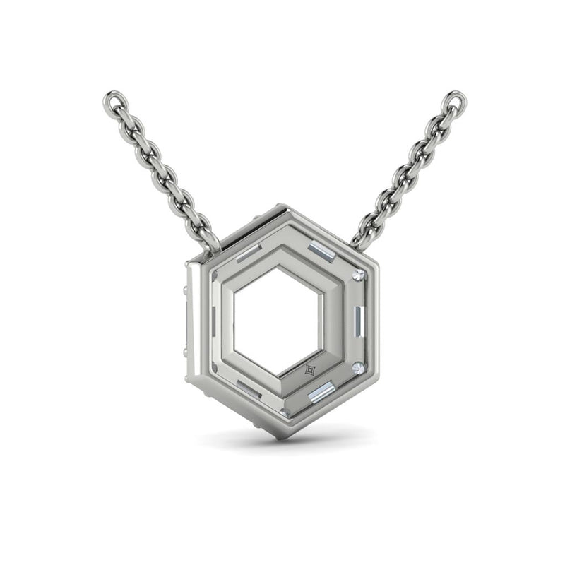 Vlora 14k White Gold Karina Collection Open Double Hexagon Halo Diamond Pendant Necklace