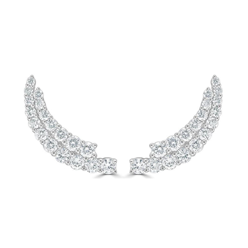 Davis Classics 14k White Gold Double Row Diamond Ear Climbers