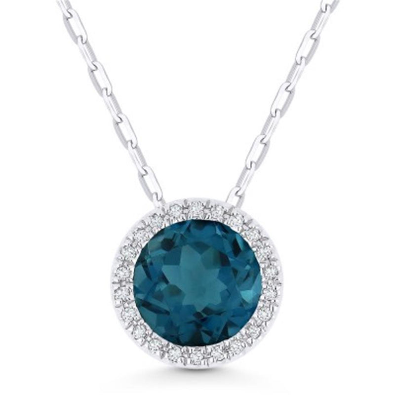 Madison L 14k White Gold Halo Design London Blue Topaz Pendant