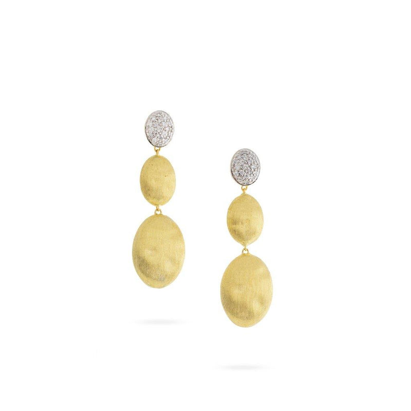 Marco Bicego 18k Yellow and White Gold Siviglia Grande Collection Triple Drop Diamond Bead Earrings