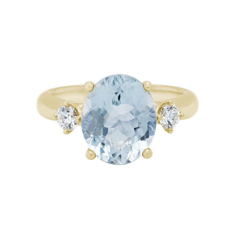 Davis Classics Aquamarine and Diamonds Three Stone Fashion Ring in 14k Yellow Gold