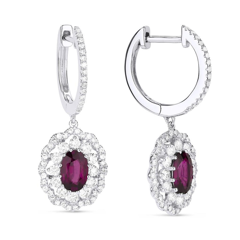 Madison L 14k White Gold Arianna Collection Double Halo Ruby Drop Earrings