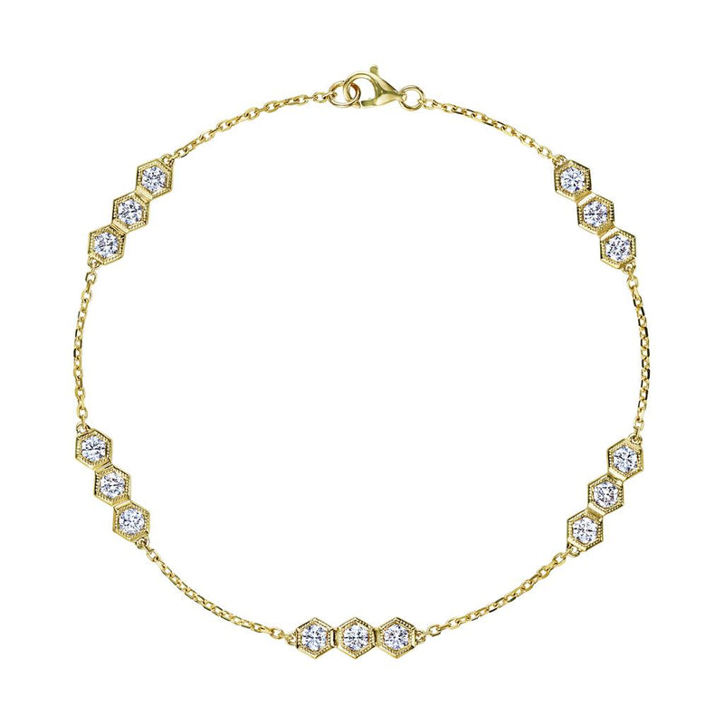 Davis Classics 18k Yellow Gold Hex Broadway Diamond Station Necklace