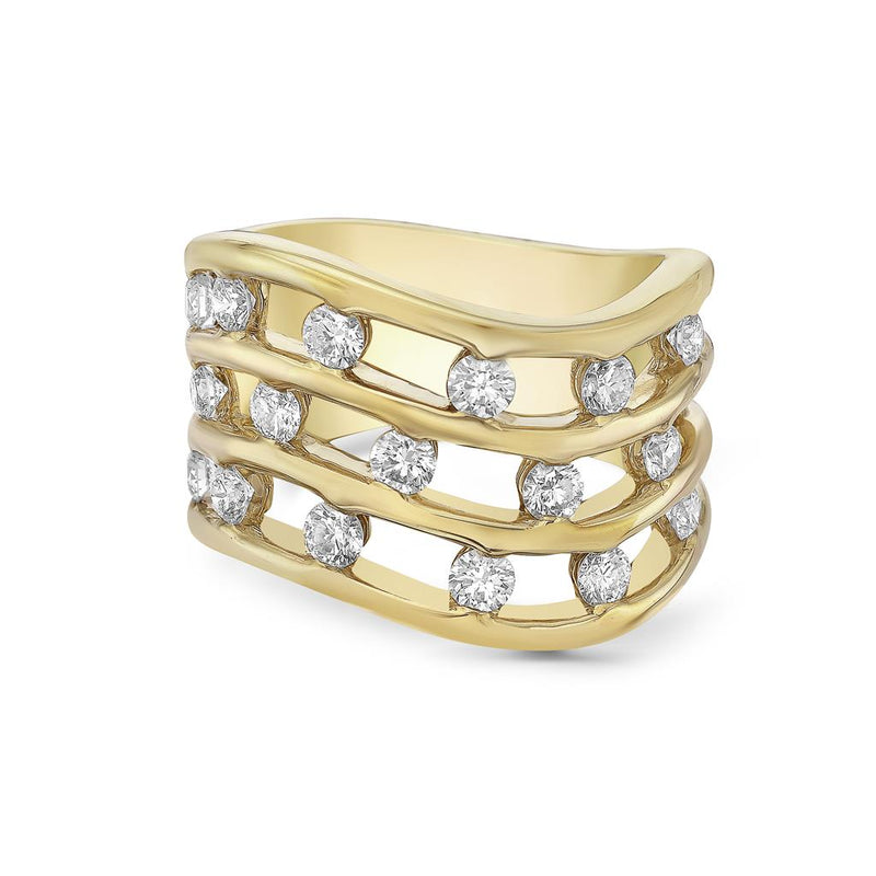 Charles Krypell 18k Yellow Gold Floating Diamond Triple Row Wave Band