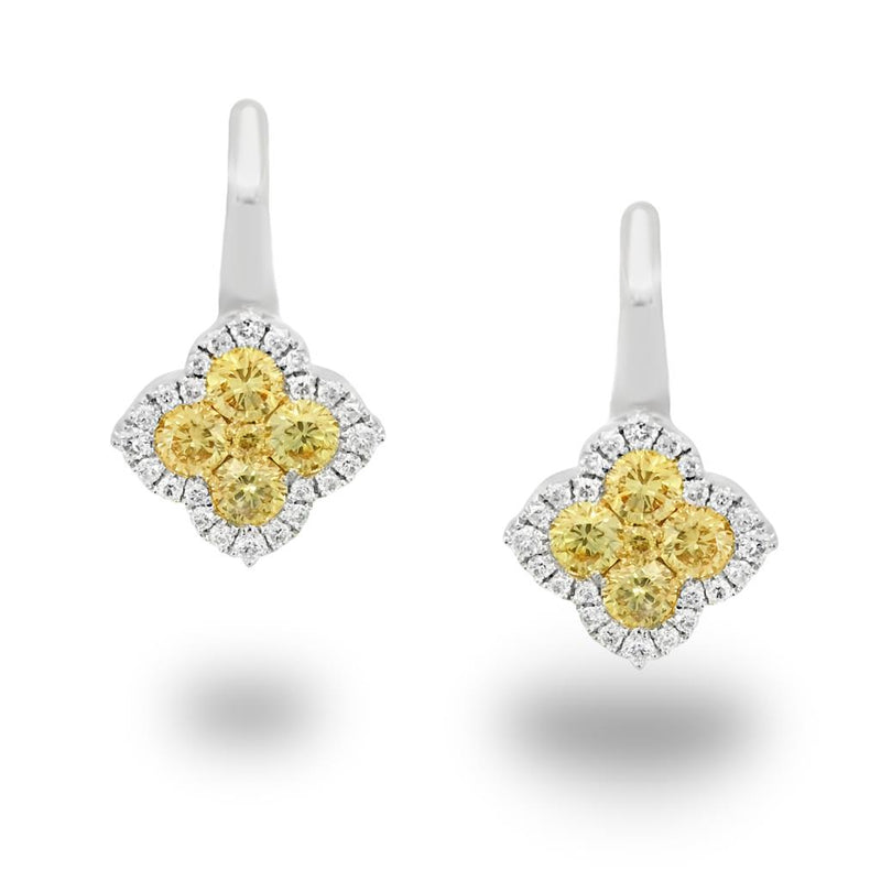 Frederic Sage 14k Yellow and White Gold Fancy Yellow Diamond and White Diamond Halo Drop Earrings