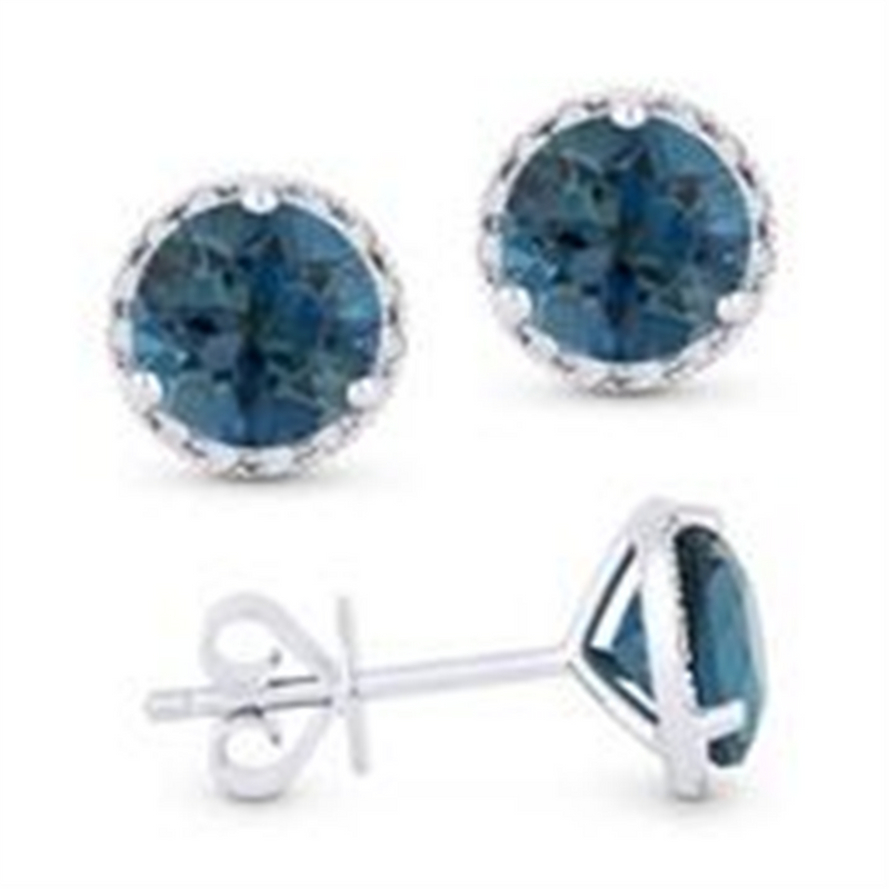 Madison L 14k White Gold London Blue Topaz Halo Stud Earrings