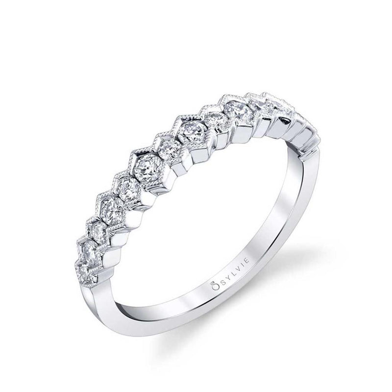 Sylvie Women's 14k White Gold Vintage-Inspired Stackable Diamond Band with Milgrain Detail