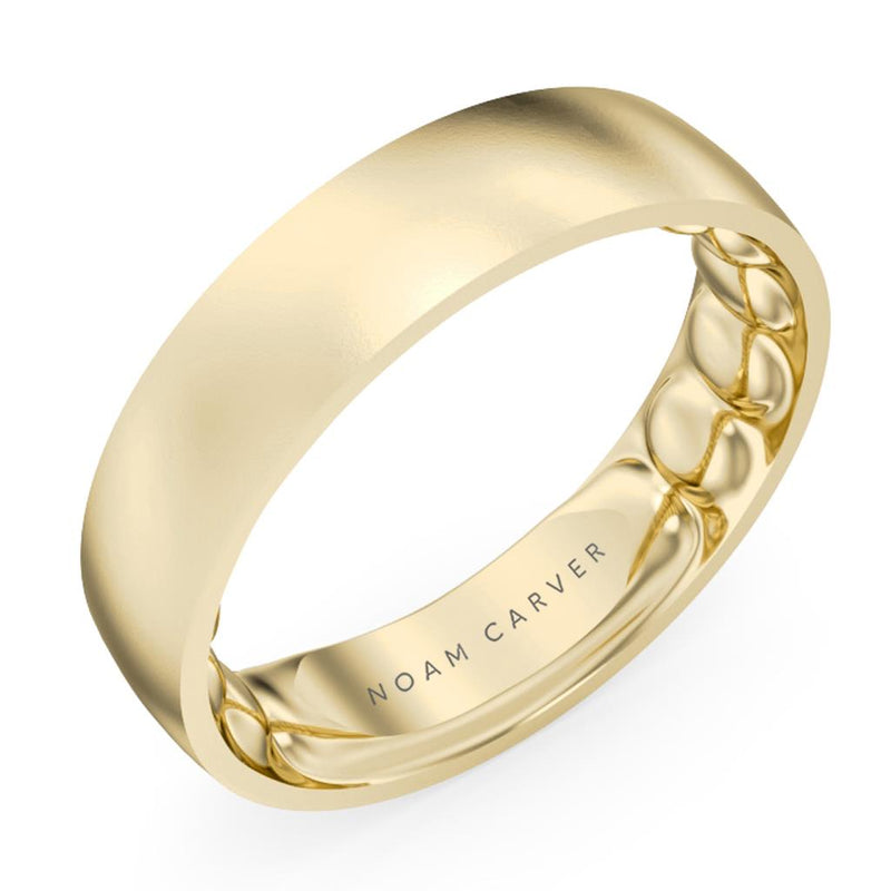 Noam Carver 14k Yellow Gold 4.5mm Wedding Band with Frosted Finish and Bubble Design Interior