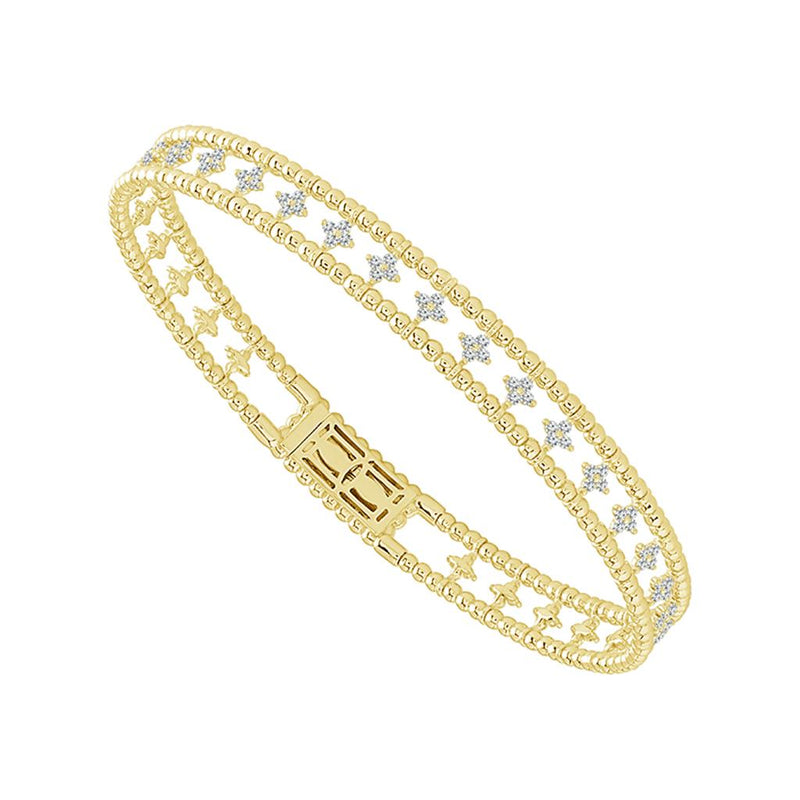 Davis Classics 14k Yellow Gold Titanium Flexie Floral Station Diamond Bangle Bracelet