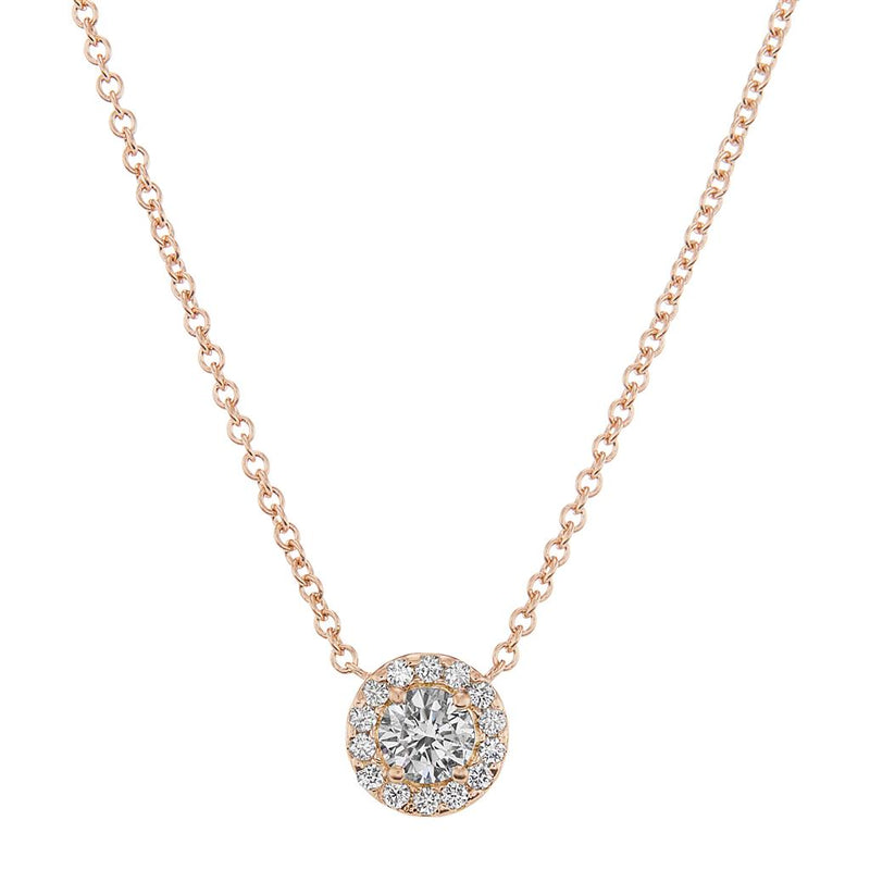 Davis Classics 18k Rose Gold Halo Diamond Pendant Necklace