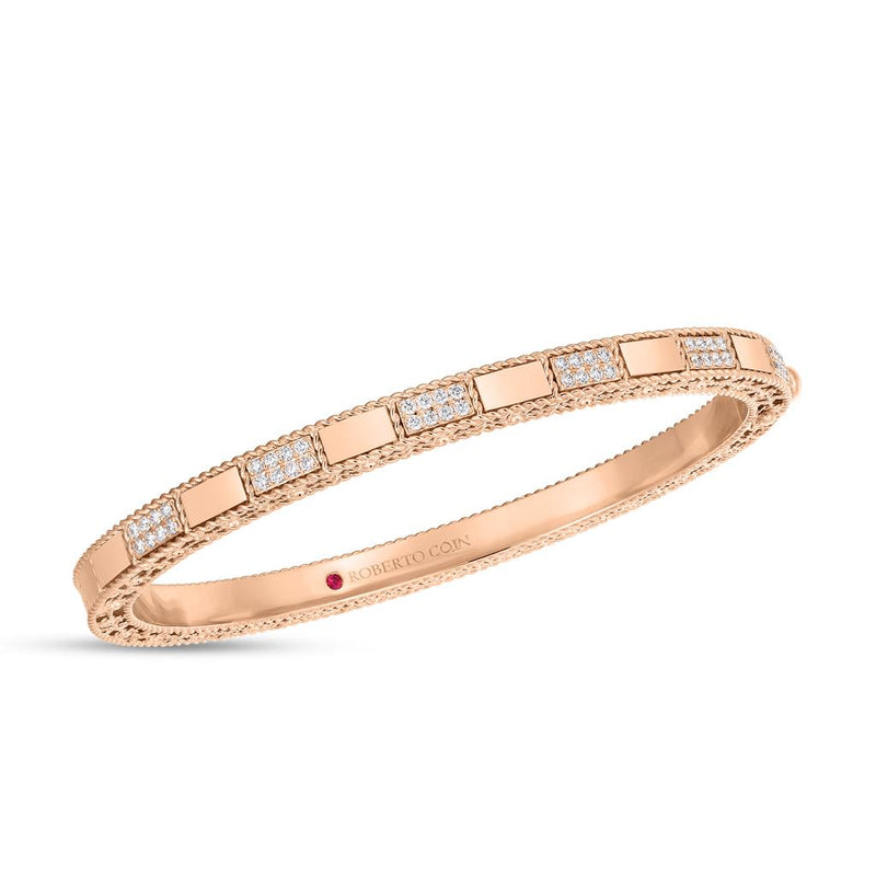 Roberto Coin 18k Rose Gold Mosaic Collection Diamond Bangle Bracelet with Rope Detail