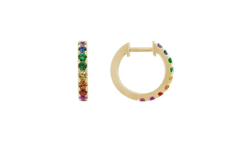 Davis Classics Multi Gemstones Huggie Hoop Earrings in 14k Yellow Gold