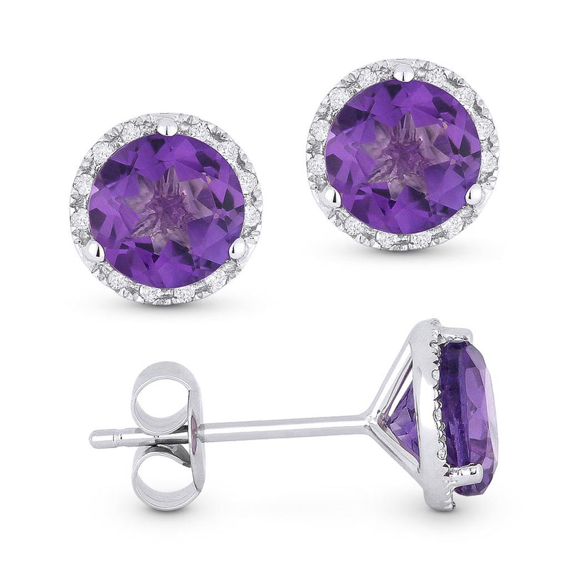 Madison L 14k White Gold Amethyst Halo Stud Earrings