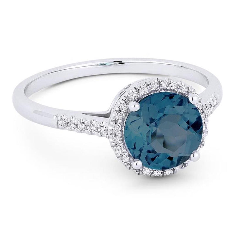 Madison L 14k White Gold Halo Design London Blue Topaz Birthstone Ring