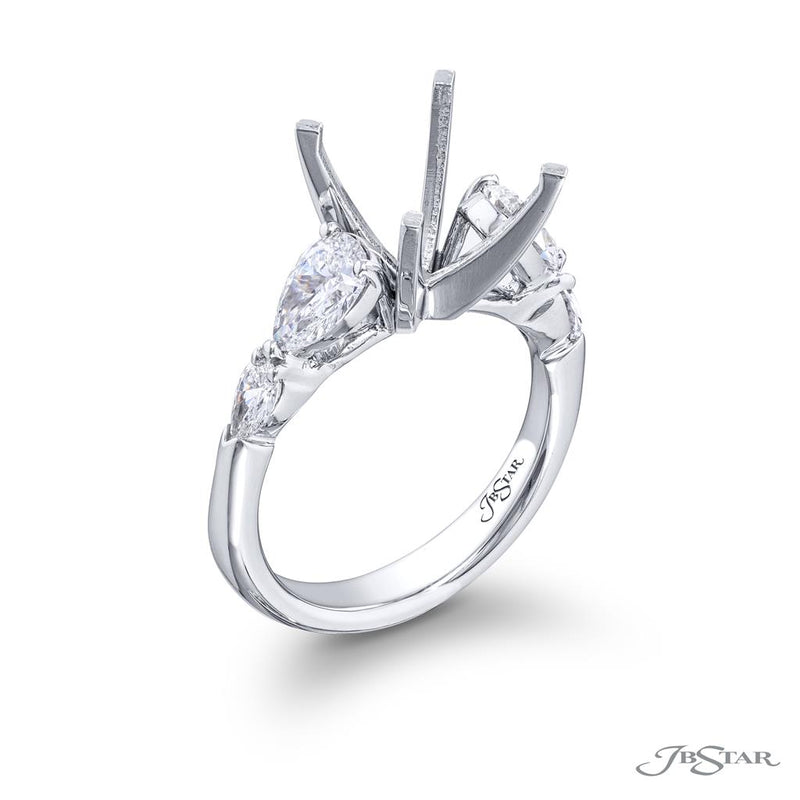 JB Star Platinum Three-Stone Inspired Engagement Ring with Pear Shape Diamonds