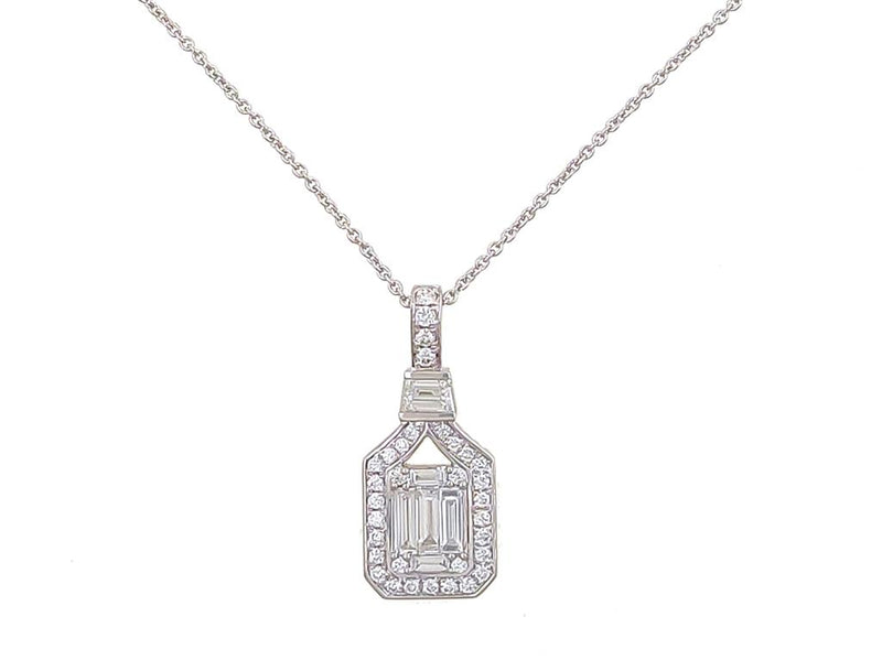 Davis Classics 14k White Gold Vintage Halo Diamond Pendant Necklace