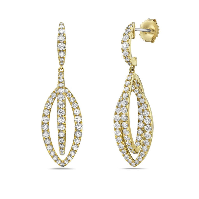 Charles Krypell 18k Yellow Gold Interlocked Marquise Diamond Dangle Earrings