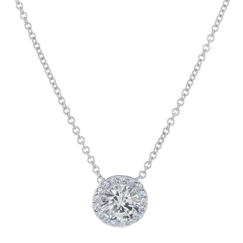 Davis Classics 18k White Gold Halo Diamond Pendant Necklace