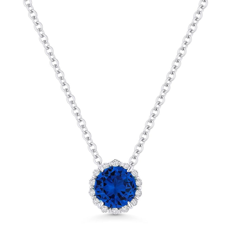 Madison L 14k White Gold Lab-Created Blue Sapphire Halo Slide Pendant