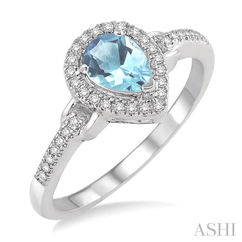 Davis Classics 10k White Gold Aquamarine and Diamond Halo Teardrop Ring