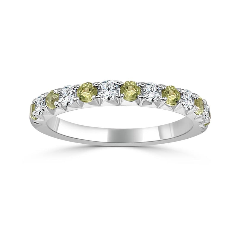 Davis Classics Peridot and Diamonds Stackable Fashion Ring in 14k White Gold