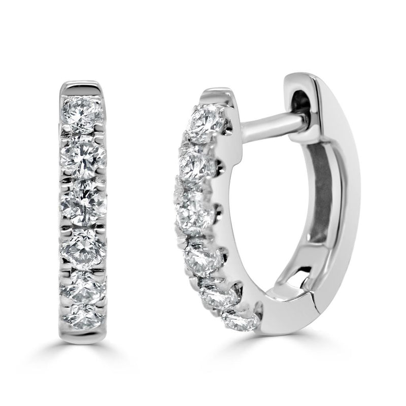 Davis Classics Diamond Huggie Hoop Earrings in 14k White Gold