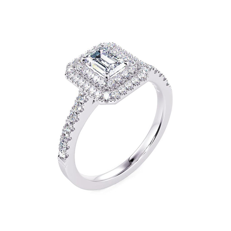 Davis Classics Proposal Ready Double Halo Sidestone Diamond Engagement Ring in 14k White Gold.