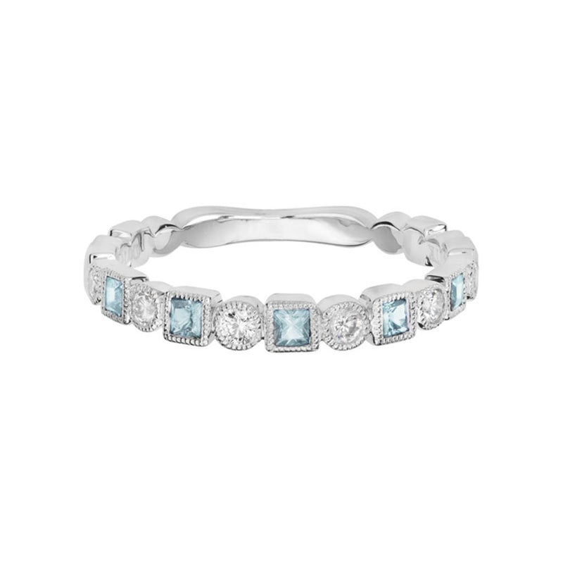 Davis Classics Aquamarines and Diamonds Stackable Fashion Ring in 14k White Gold