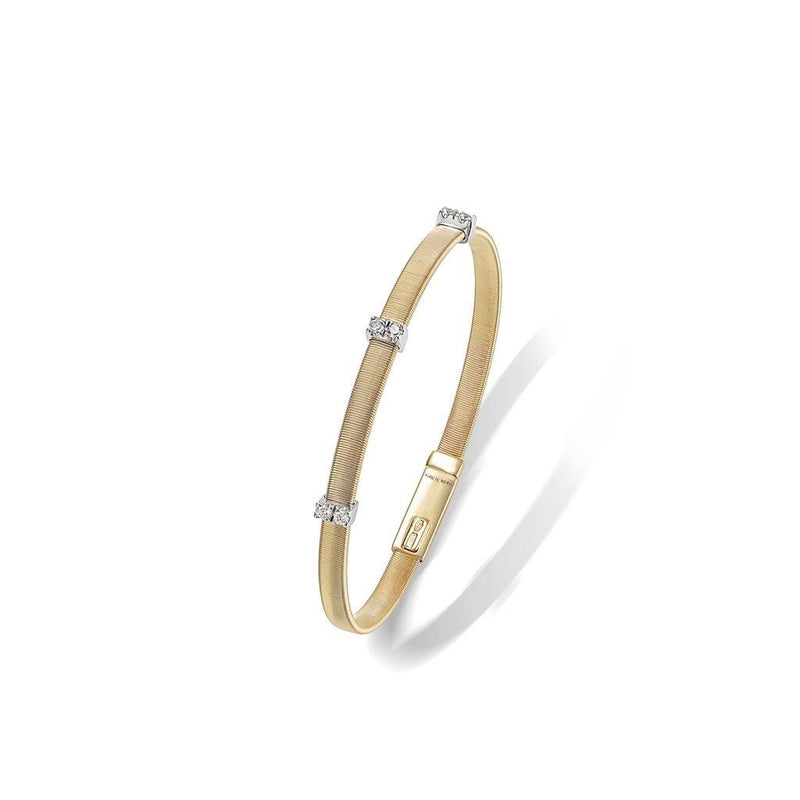 Marco Bicego 18k Yellow and White Gold Masai Collection Diamond Station Bangle Bracelet