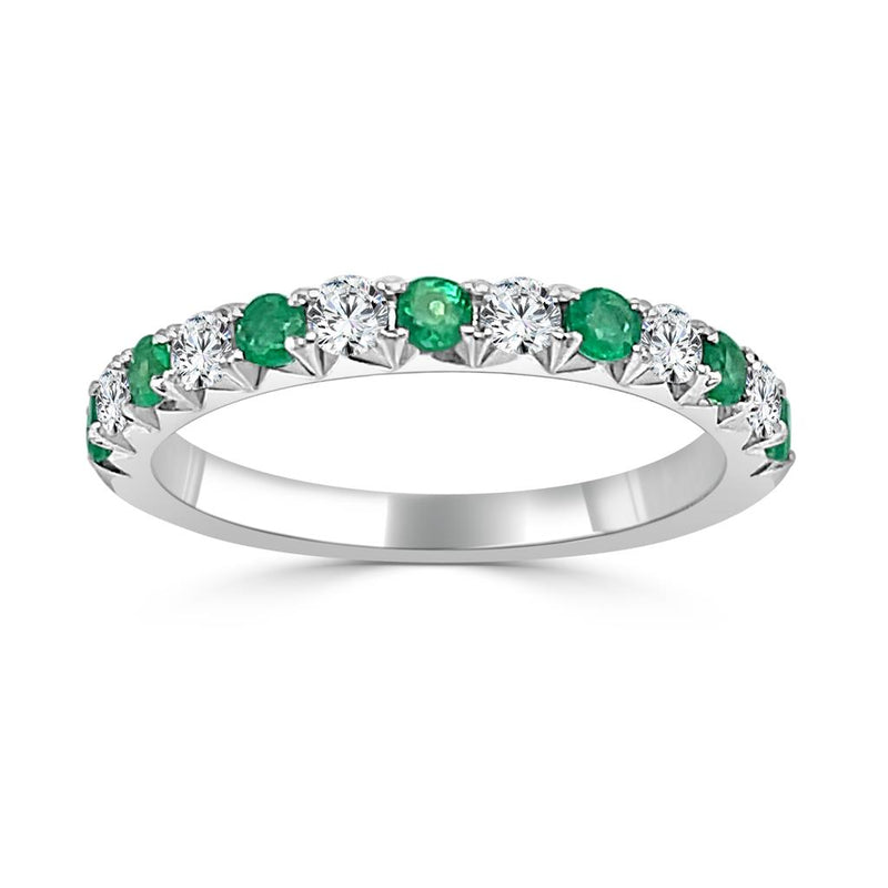 Davis Classics Emeralds and Diamonds Stackable Fashion Ring in 14k White Gold